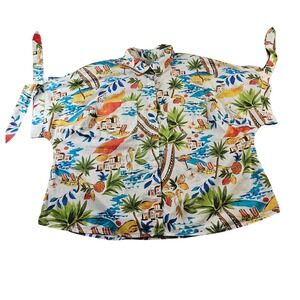 ST  John's bay Hawaiian Tropical Beach Shirt  Women's XL Button Up Short Sleeve